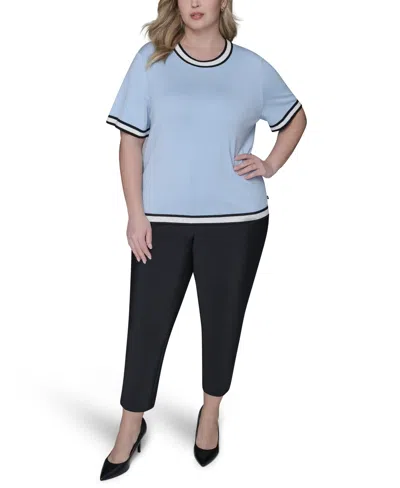 Karl Lagerfeld Plus Size Crewneck Short-sleeve Sweater In Blue