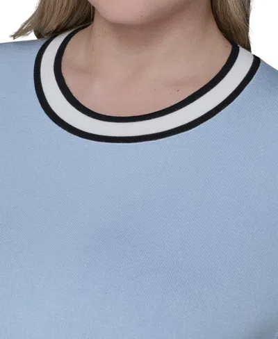 Karl Lagerfeld Plus Size Crewneck Short-sleeve Sweater In Blue