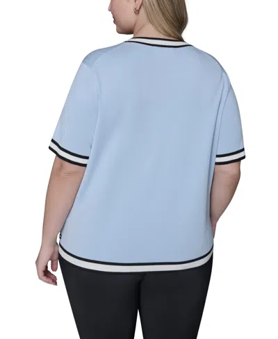 Karl Lagerfeld Plus Size Crewneck Short-sleeve Sweater In Blue