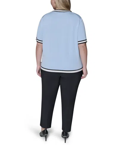 Karl Lagerfeld Plus Size Crewneck Short-sleeve Sweater In Blue