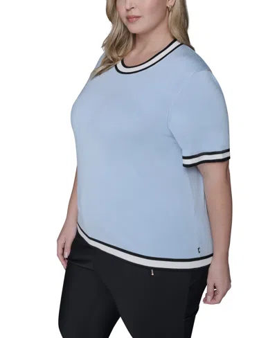 Karl Lagerfeld Plus Size Crewneck Short-sleeve Sweater In Blue