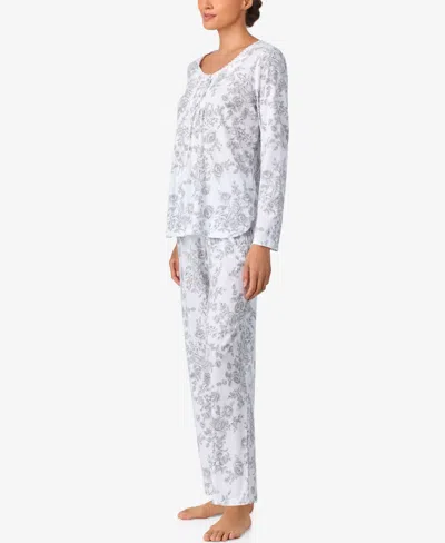Aria Sleepwear Brushed Cotton Long Sleeve Pant Pj Set In Multi