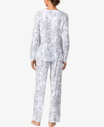 Aria Sleepwear Brushed Cotton Long Sleeve Pant Pj Set In Multi