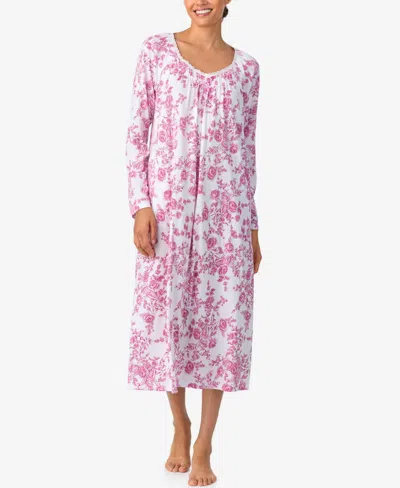 Aria Women's Brushed Cotton Jersey Long Sleeve Nightgown In White