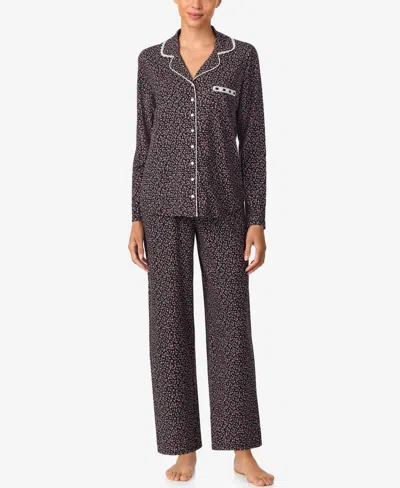 Aria Sleepwear Burshed Cotton Notch Collar Pant Pj Set In Multi