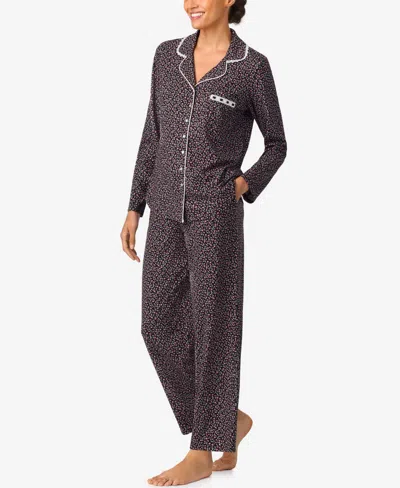 Aria Sleepwear Burshed Cotton Notch Collar Pant Pj Set In Multi