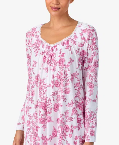 Aria Women's Brushed Cotton Jersey Long Sleeve Nightgown In White