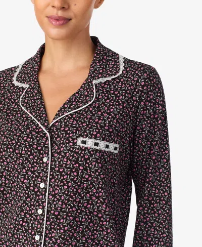 Aria Sleepwear Burshed Cotton Notch Collar Pant Pj Set In Multi