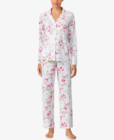 Aria Sleepwear Burshed Cotton Notch Collar Pant Pj Set In Animal Print