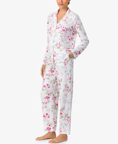 Aria Sleepwear Burshed Cotton Notch Collar Pant Pj Set In Animal Print