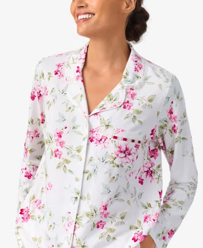 Aria Sleepwear Burshed Cotton Notch Collar Pant Pj Set In Animal Print