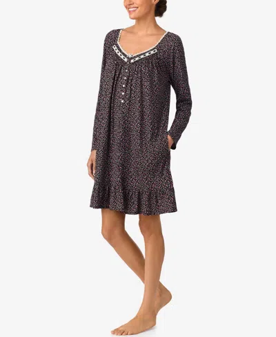 Aria Women's Brushed Long Sleeve Brushed Cotton Jersey Nightgown In Multi