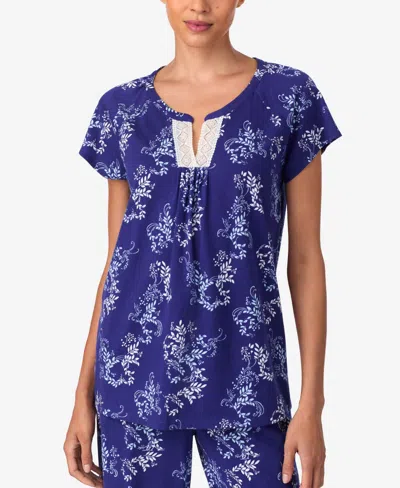 Aria Sleepwear Brushed Cotton Cap Sleeve Long Pant Pj Set In Blue