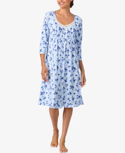 Aria Women's Brushed Cotton 3/4 Sleeve Nightgown In Blue