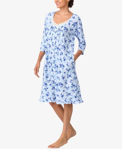 Aria Women's Brushed Cotton 3/4 Sleeve Nightgown In Blue