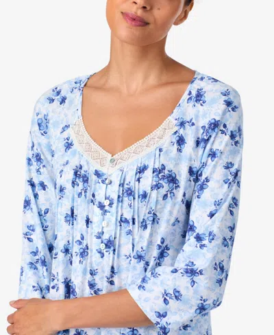 Aria Women's Brushed Cotton 3/4 Sleeve Nightgown In Blue