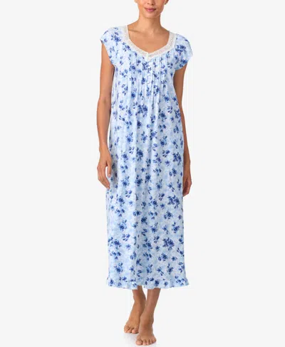 Aria Women's Brushed Cotton Jersey Cap Sleeve Nightgown In Blue