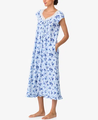 Aria Women's Brushed Cotton Jersey Cap Sleeve Nightgown In Blue