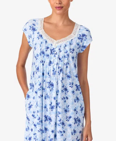 Aria Women's Brushed Cotton Jersey Cap Sleeve Nightgown In Blue