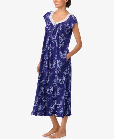 Aria Women's Brushed Cotton Jersey Cap Sleeve Nightgown In Blue
