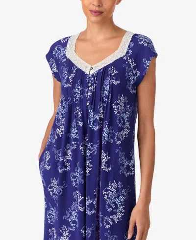 Aria Women's Brushed Cotton Jersey Cap Sleeve Nightgown In Blue