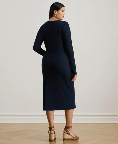Ralph Lauren Plus Size Rib-knit Scoop Neck Dress In Blue