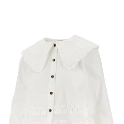 Ganni Ruffled Stretch Cotton Shirt In White