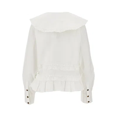 Ganni Ruffled Stretch Cotton Shirt In White