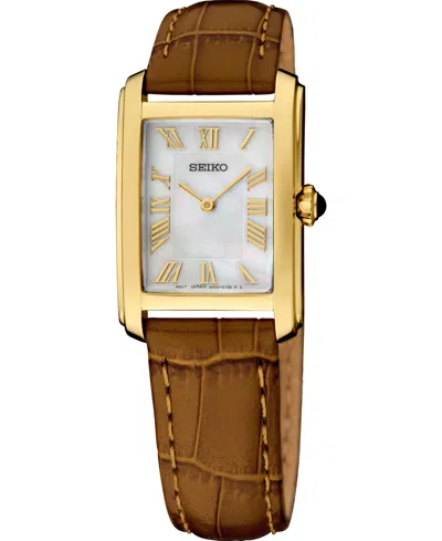 Seiko Women's Essentials Quartz Leather Strap Watch, 22.2mm In Silver