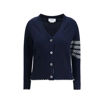 Thom Browne Blue Fleece Wool Cardigan In Blue