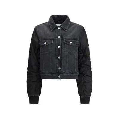Ganni Modern Denim Jacket Contrast Sleeves In Black