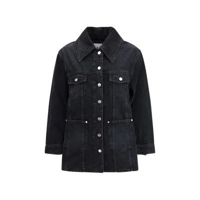 Ganni Women Washed Denim Jacket In Black