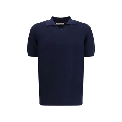 Brunello Cucinelli Ribbed-knit Cotton Polo Sweater In Blue
