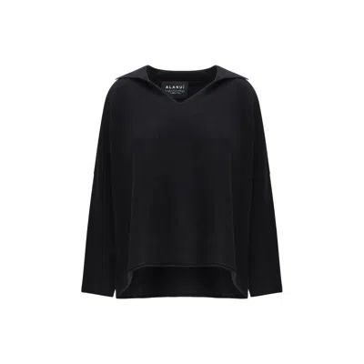 Alanui Black Cashmere Polo Shirt In Black