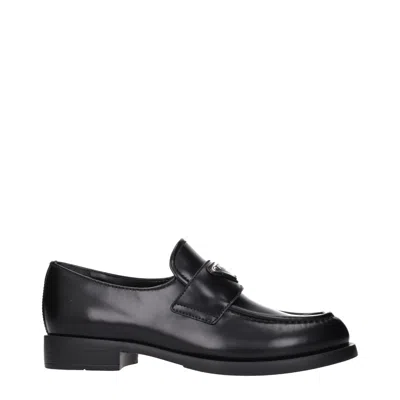 Prada Black Leather Slip-on Loafers In Black