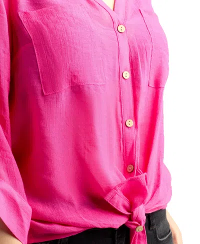 Bcx Women's Resort Gauzy Texture Collared Button Up Shirt In Pink