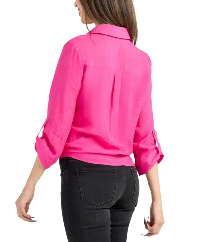 Bcx Women's Resort Gauzy Texture Collared Button Up Shirt In Pink