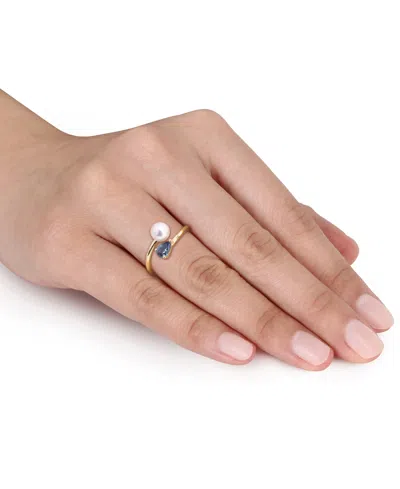 Macy's Cultured Freshwater Pearl & Garnet Ring (1/2 Ct. T.w.) In 18k Gold-plated Sterling Silver