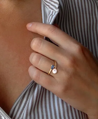 Macy's Cultured Freshwater Pearl & Garnet Ring (1/2 Ct. T.w.) In 18k Gold-plated Sterling Silver