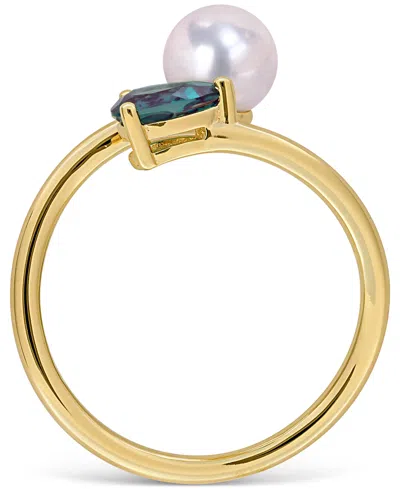 Macy's Cultured Freshwater Pearl & Garnet Ring (1/2 Ct. T.w.) In 18k Gold-plated Sterling Silver