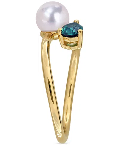 Macy's Cultured Freshwater Pearl & Garnet Ring (1/2 Ct. T.w.) In 18k Gold-plated Sterling Silver