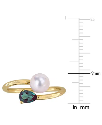 Macy's Cultured Freshwater Pearl & Garnet Ring (1/2 Ct. T.w.) In 18k Gold-plated Sterling Silver