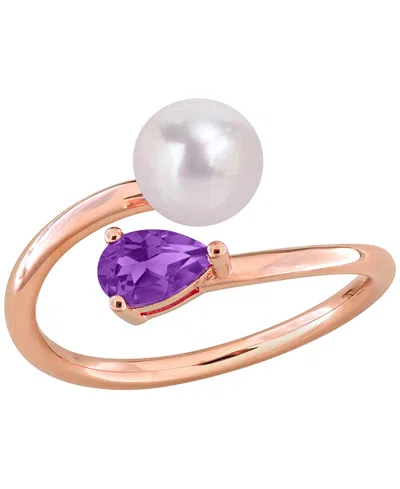 Macy's Cultured Freshwater Pearl & Garnet Ring (1/2 Ct. T.w.) In 18k Gold-plated Sterling Silver In Purple