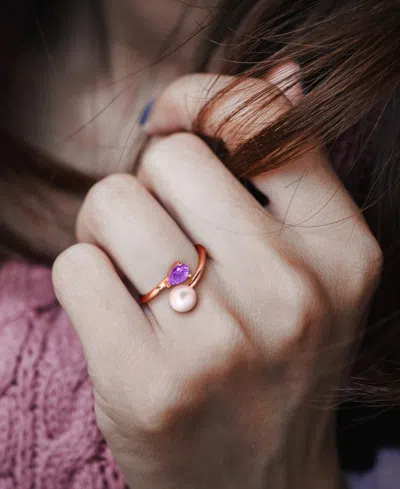 Macy's Cultured Freshwater Pearl & Garnet Ring (1/2 Ct. T.w.) In 18k Gold-plated Sterling Silver In Purple