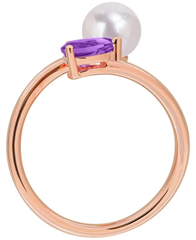 Macy's Cultured Freshwater Pearl & Garnet Ring (1/2 Ct. T.w.) In 18k Gold-plated Sterling Silver In Purple
