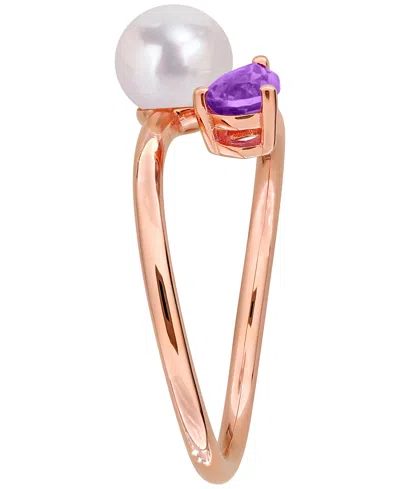 Macy's Cultured Freshwater Pearl & Garnet Ring (1/2 Ct. T.w.) In 18k Gold-plated Sterling Silver In Purple