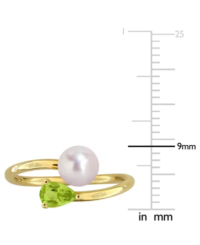 Macy's Gold Flash-plated Sterling Silver Cultured Freshwater Pearl & Peridot Bypass Ring In Gold