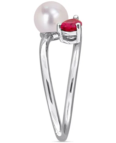 Macy's Cultured Freshwater Pearl & Garnet Ring (1/2 Ct. T.w.) In 18k Gold-plated Sterling Silver In Red