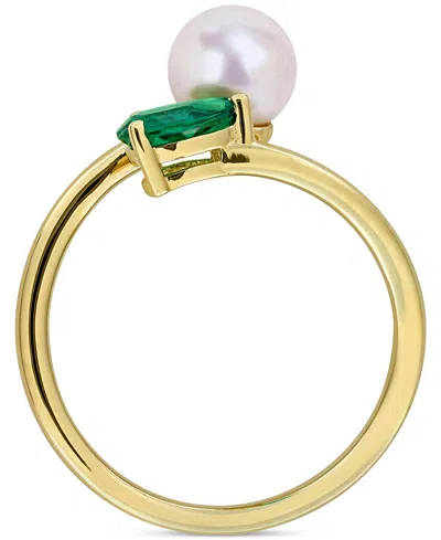 Macy's Cultured Freshwater Pearl & Garnet Ring (1/2 Ct. T.w.) In 18k Gold-plated Sterling Silver In Green