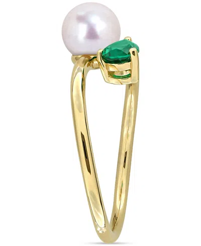 Macy's Cultured Freshwater Pearl & Garnet Ring (1/2 Ct. T.w.) In 18k Gold-plated Sterling Silver In Green
